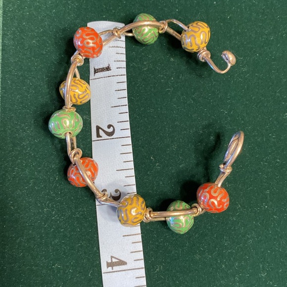 Orange Yellow And Green Beaded Bangle Bracelet - Picture 12 of 16